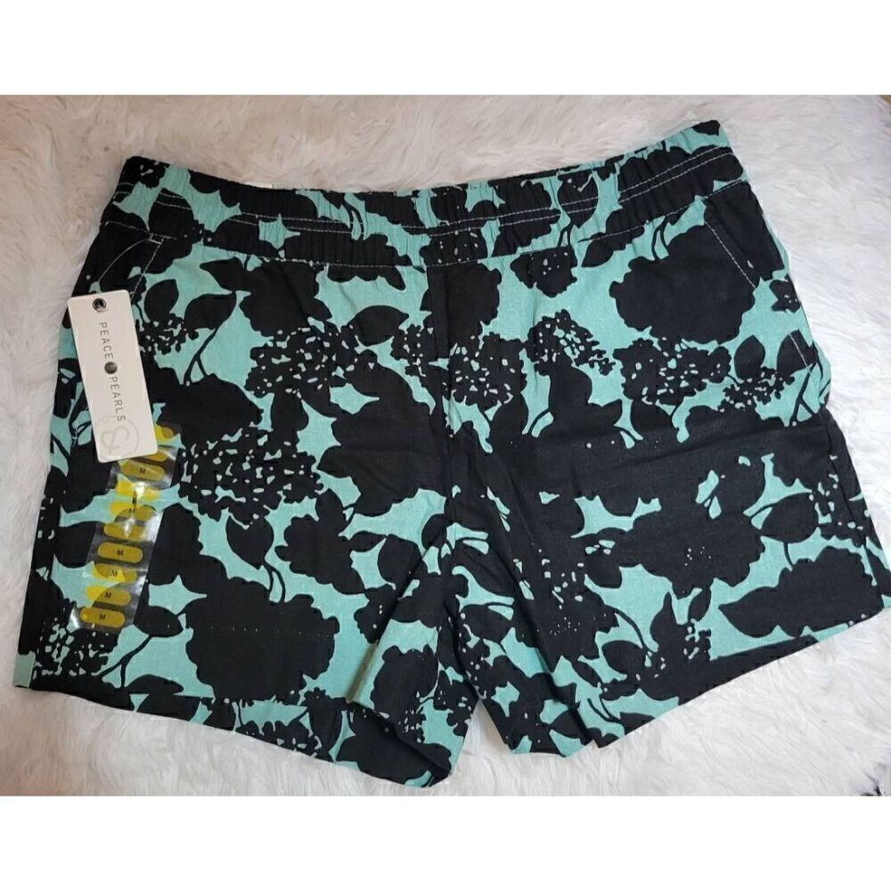 Peace & Pearl's Sz M Pull On Linen/Cotton Blend Shorts Floral New